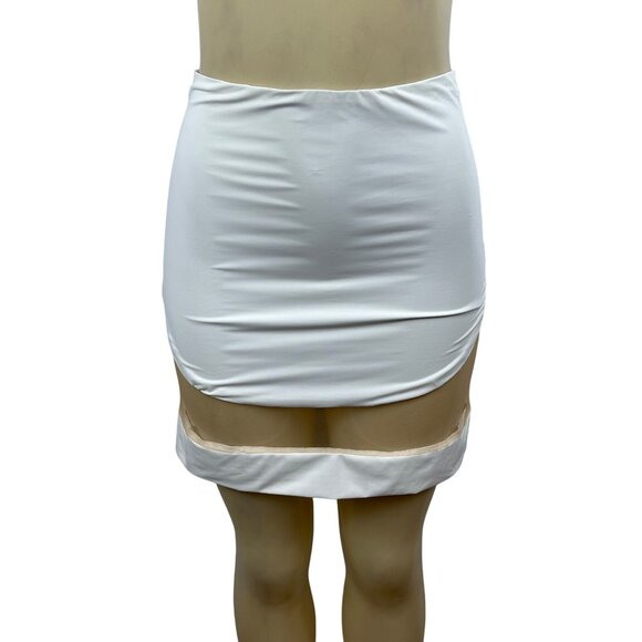 Akira White Mini Skirt With Sheer Mesh Panels & Back Zipper Sz L - Picture 1 of 7